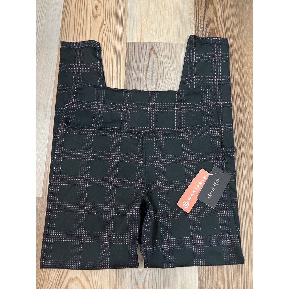 Strut This Teagan Ankle Legging XL Black Purple Plaid High Waist Activewear NWT